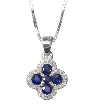 9ct White Gold Diamond & Sapphire Pendant