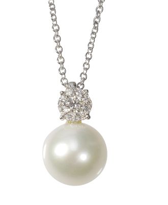 9ct White Gold Diamond & Pearl Pendant