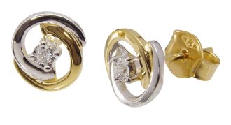 9ct White & Yellow Gold Diamond Earrings