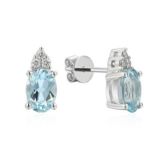 Diamond and Oval Aquamarine Stud Earrings