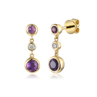 9ct Yellow Gold Diamond & Amethyst Earrings