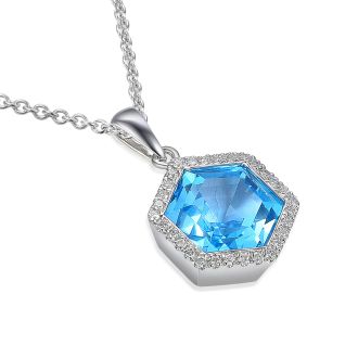 Diamond and Swiss Blue Topaz Pendant