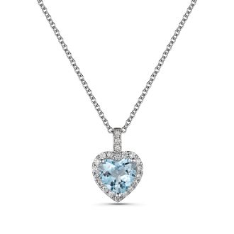 Diamond and Sky Blue Topaz Heart Shape Pendant