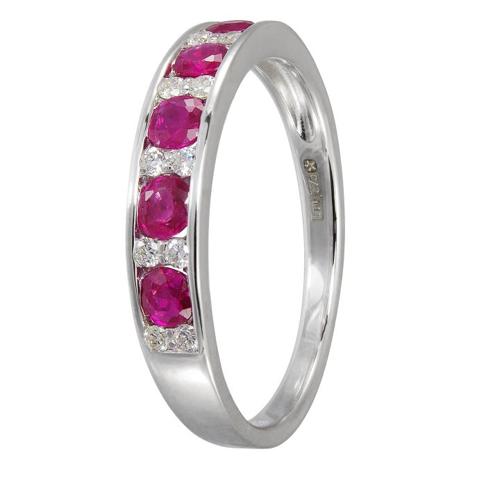 9ct White Gold Diamond & Ruby Ring