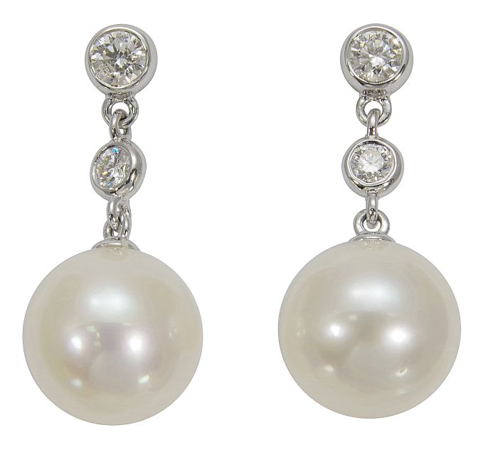 9ct White Gold Diamond & Pearl Earrings