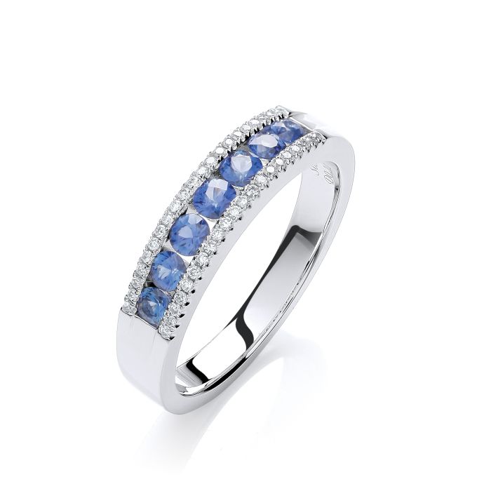 18ct White Gold Diamond & Sapphire Ring